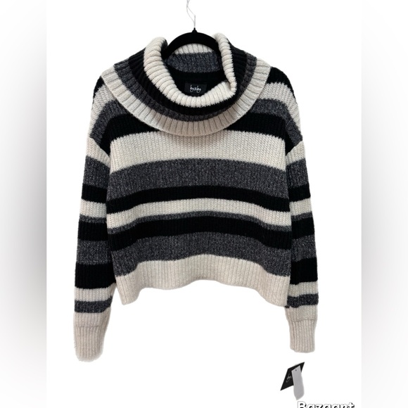 bobi Black, Gray, and Cream Striped Turtleneck Sweater - Picture 1 of 4